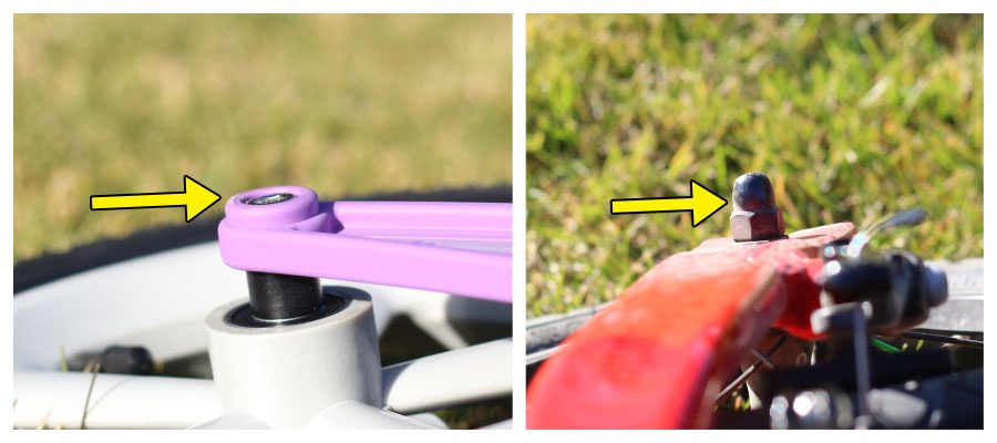 image showing the recessed bolts on the FirstBIKE as compared to standard exposed rear bolts
