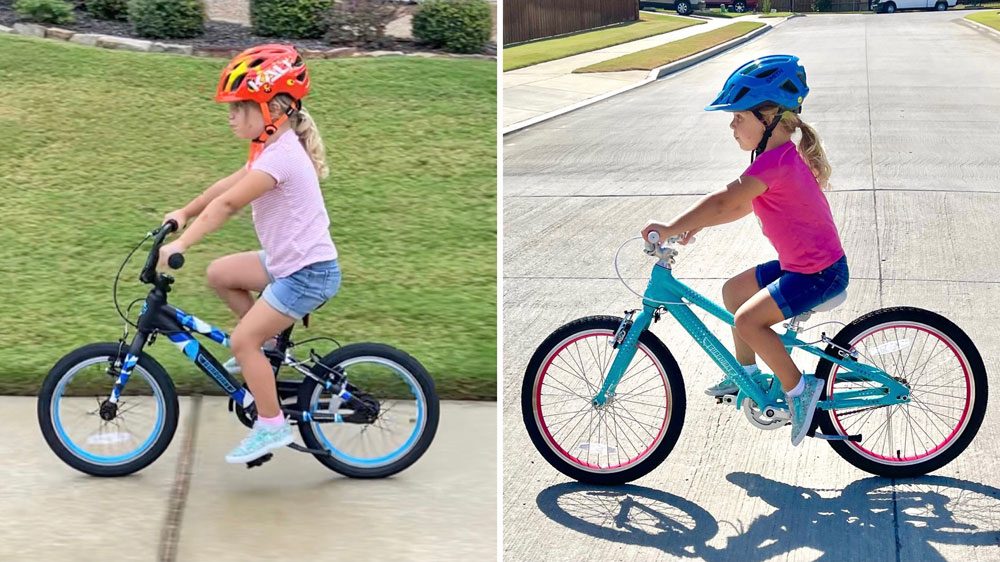 Side by side comparison of 4 year old girl on Guardian 16 and Guardian 20 small