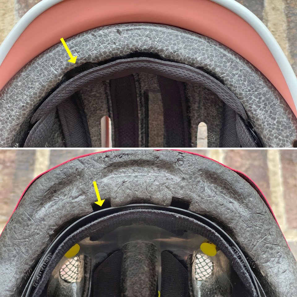 Front inside of Thousand Jr helmet showing ridged foam