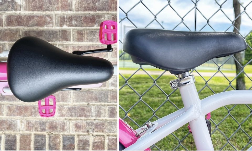 Btwin 16 saddle is padded, and the seat is raised using an allen key