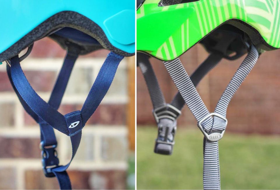 Fixed V side straps on the Giro Tremor vs plastic sliders on other kids helmet