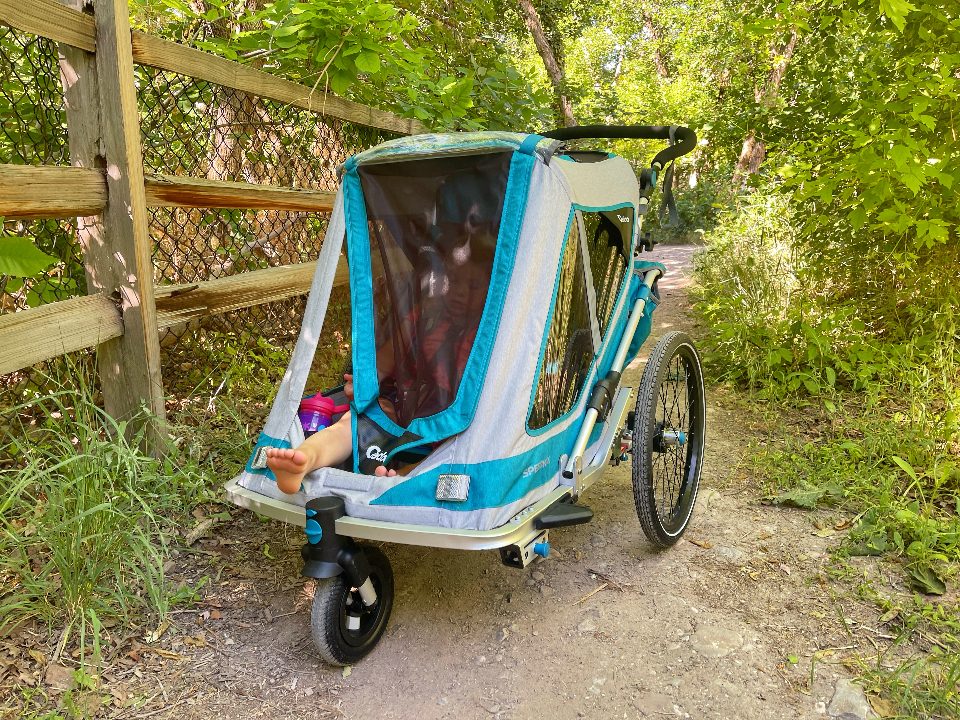 Front cover of Speedkid draped inside after toddler kicked it out of place