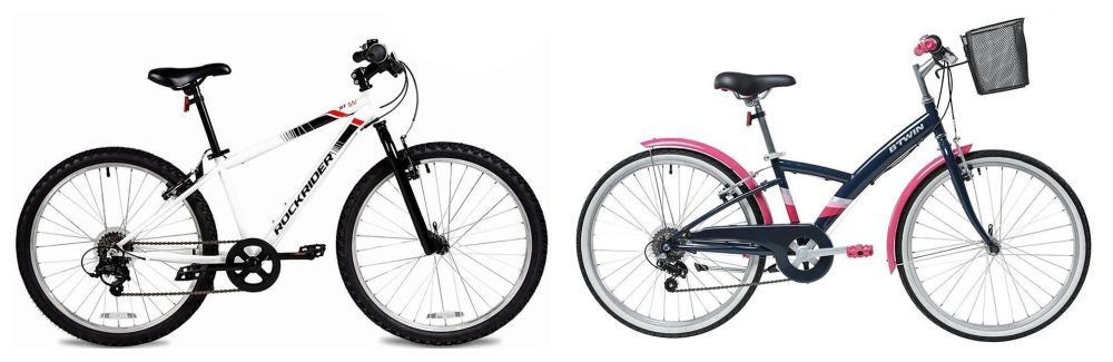 Side by side comparison of Btwin Rockrider and Btwin Original 24 inch bikes