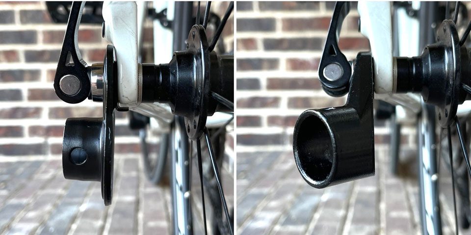 Side by side comparison of old and new Schwinn hitch couplers