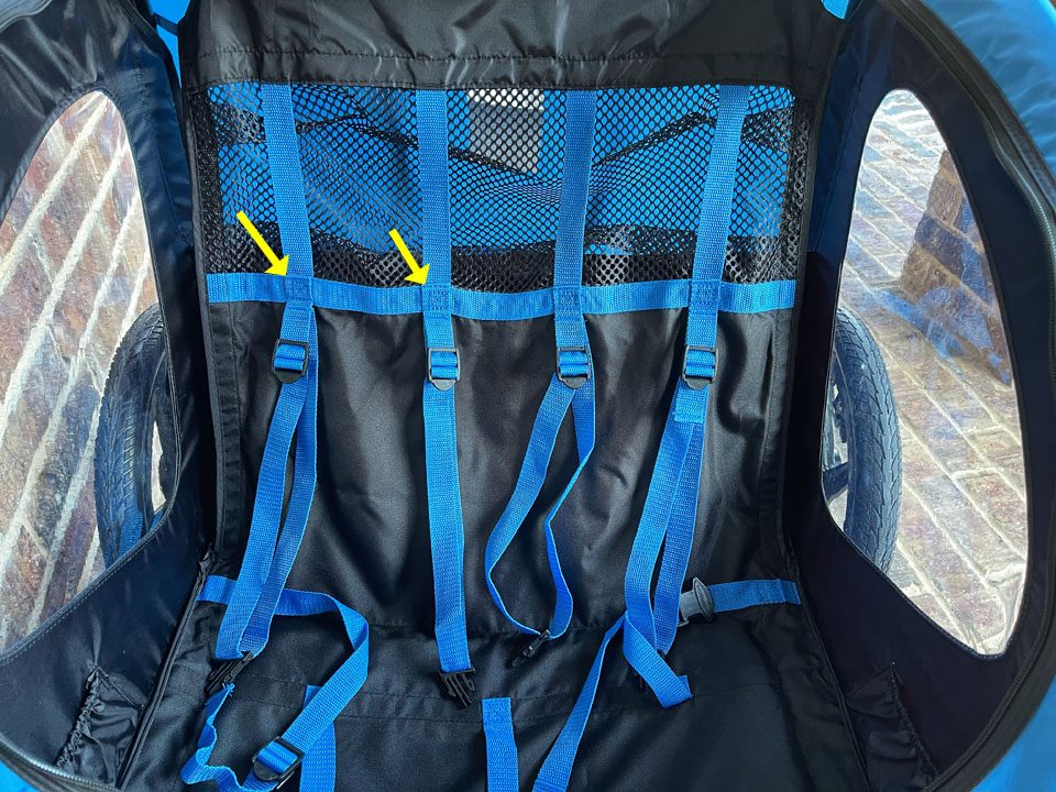 Shoulder straps sewn into back of Schwinn Shuttle
