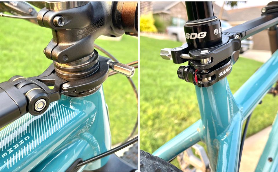 Connection points on headset and seat post of Shotgun Pro