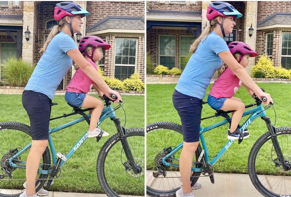 Comparison of child on seat slid all the way forward and all the way back