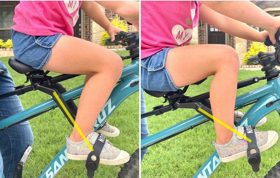 Child's knee angle changes because on angle of Shotgun Pro legs