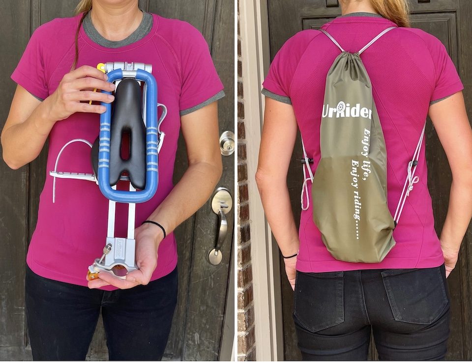 UrRider folded compactly and put in a backpack