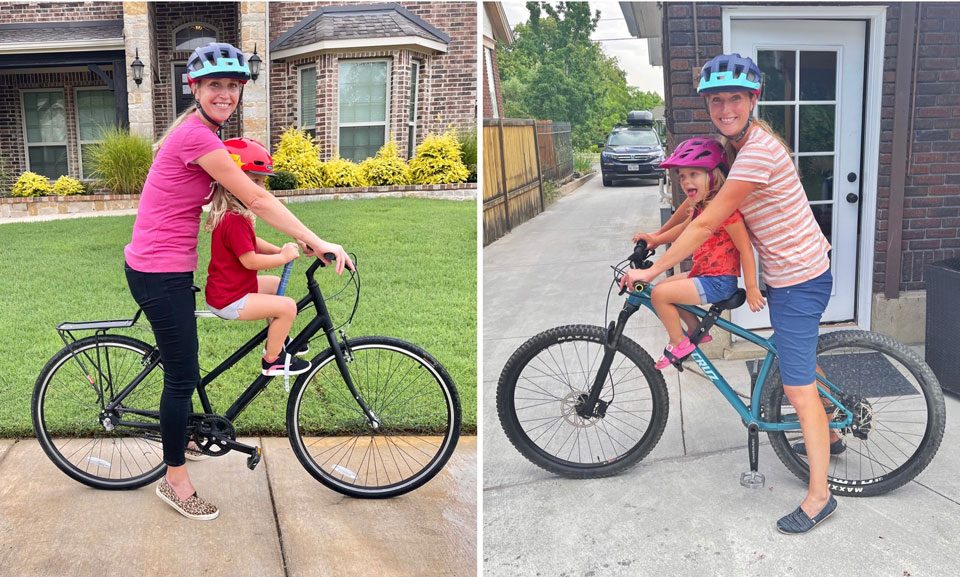 Side by side comparison of how high a child sits on the UrRider vs another child bike seat