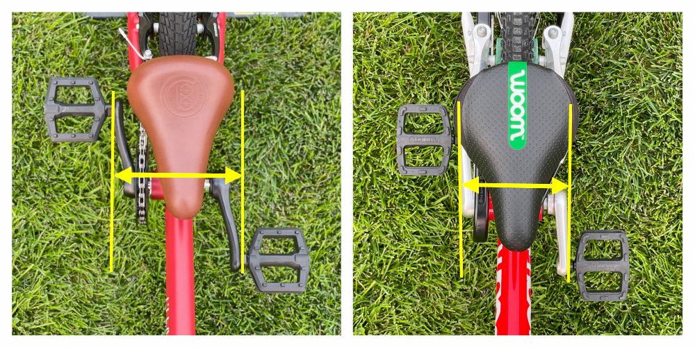 image showing the wider q-factor on the Cleary Gecko as compared to the woom 2