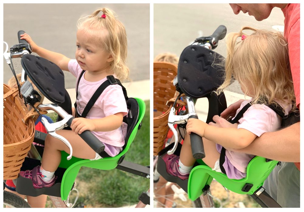 young girl riding in the kazam weeride child bike seat