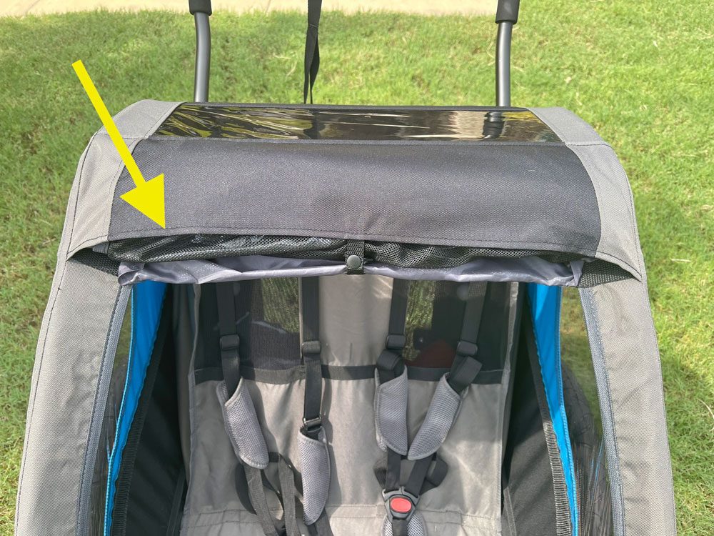 3 front covers of Hamax Traveller stored neatly in top pocket