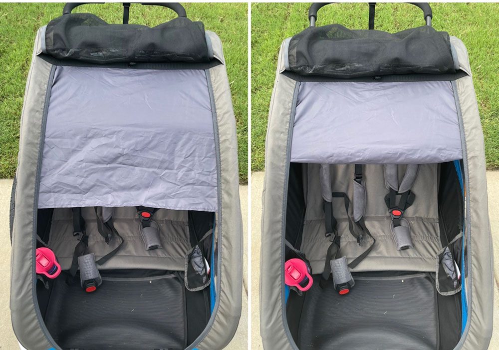 Long and short sunshade settings on front of Hamax Traveller