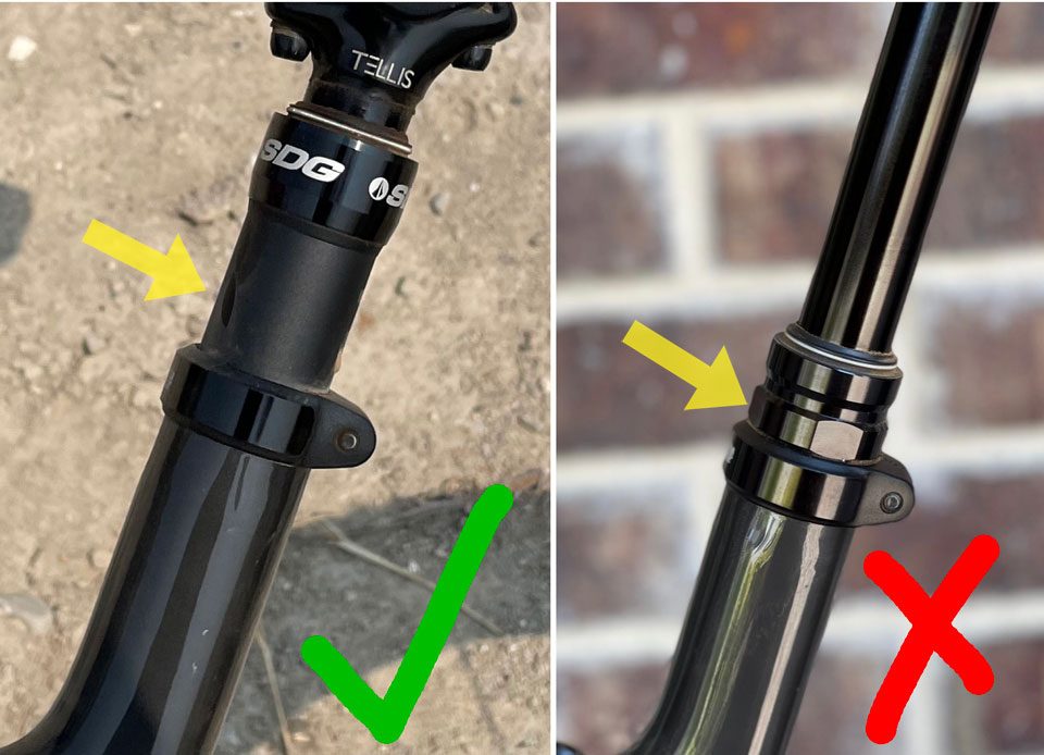 Side by side comparison of two dropper posts, one fits the Shotgun Pro, the other doesn't