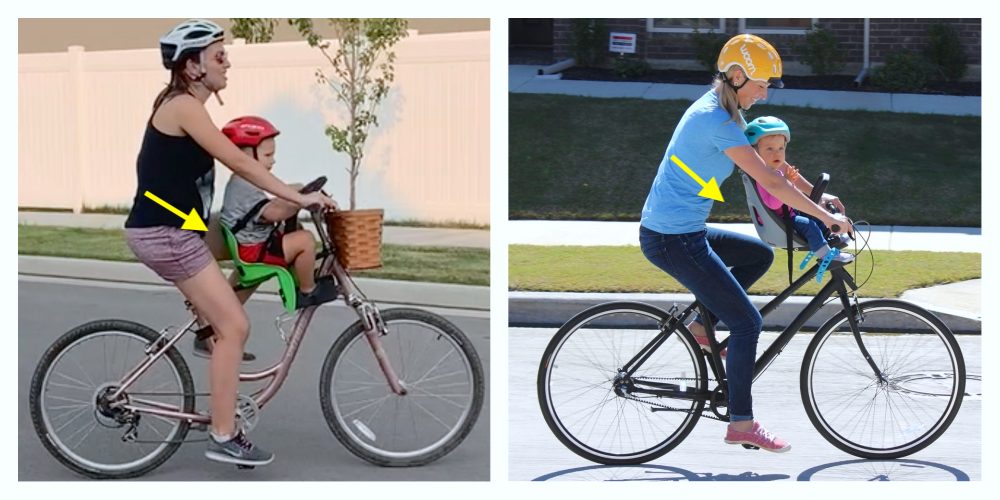 image showing the difference in space between the child and the adult rider on the kangaroo seat and the thule mini