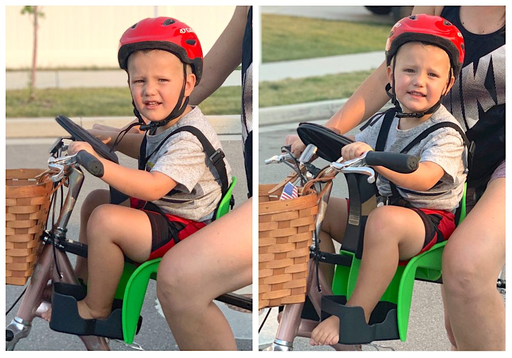 young child riding in the kazam weeride kangaroo bike seat