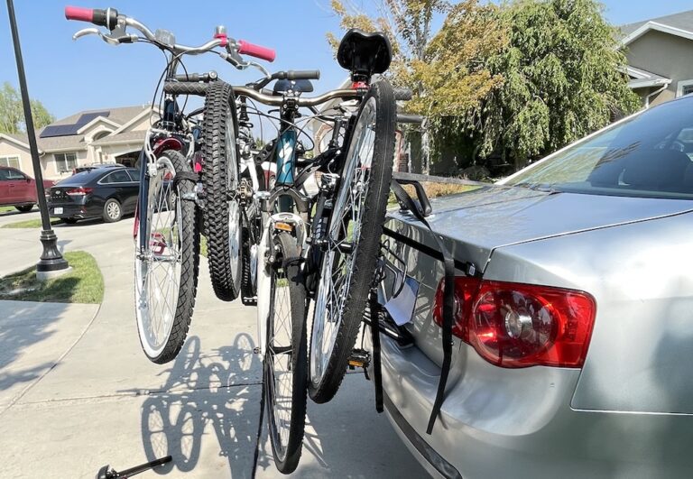 Trunk bike rack mounted on sedan