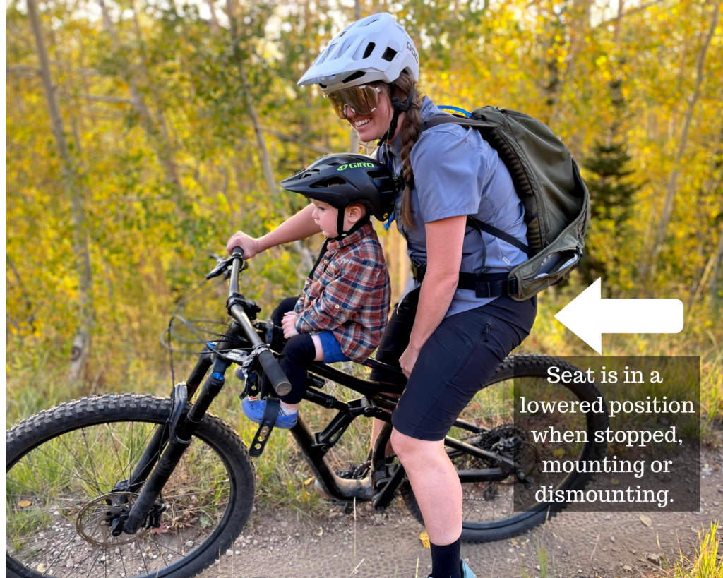 With a mtb seat dropper post, lower seat when mounting or dismounting