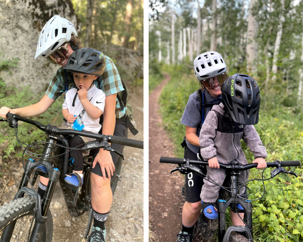 2 year old side by side riding and using the Mac Ride bike seat