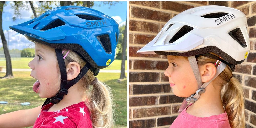 Side by side comparison of a 3 year old wearing the Smith Wilder Jr. and the Smith Convoy in small.