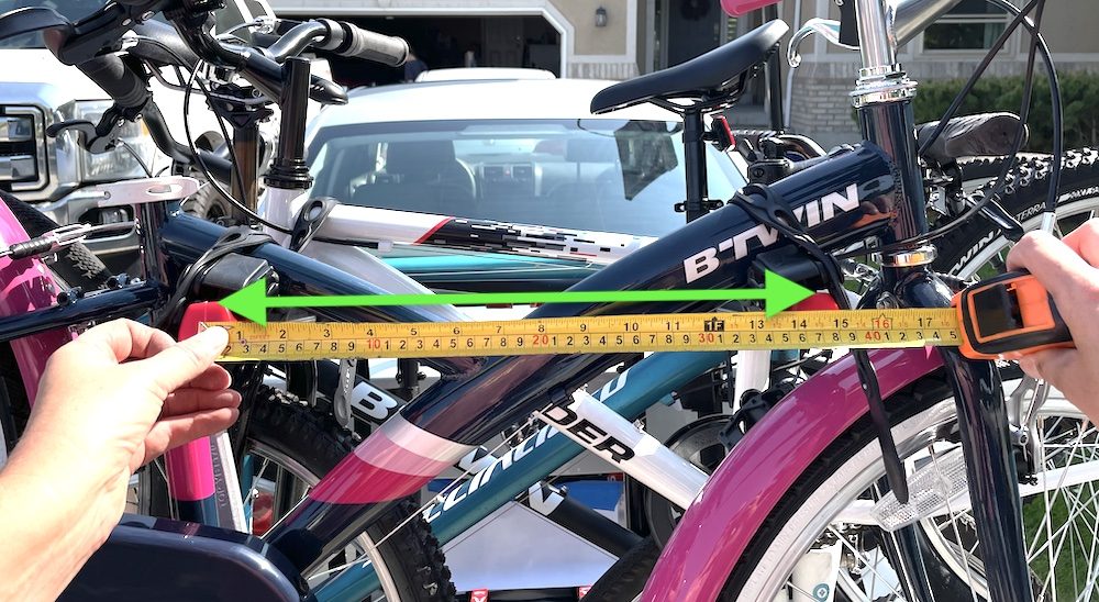 image showing the distance between the supporting arms on the Allen Sports Premier bike rack
