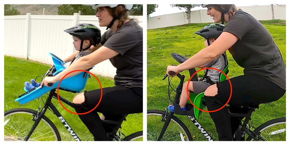 image showing the difference in space between the adult rider and child on the ibert and weeride bike seats