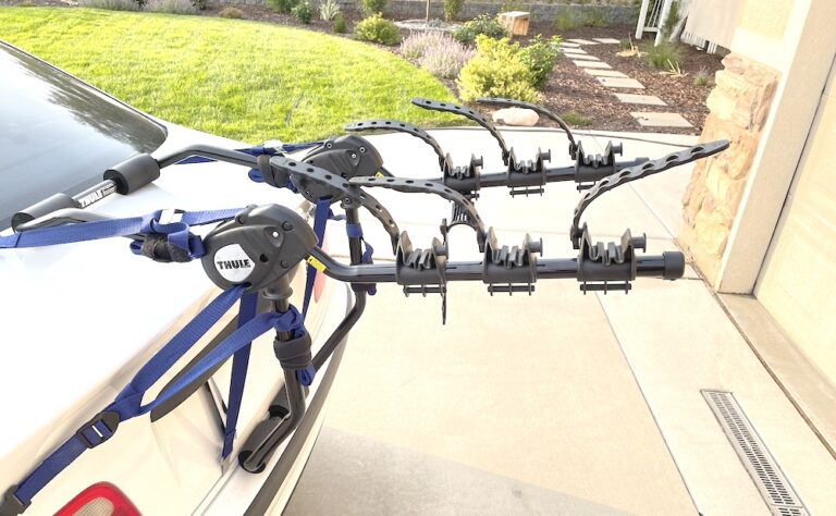 Thule passage bike rack mounted on car trunk