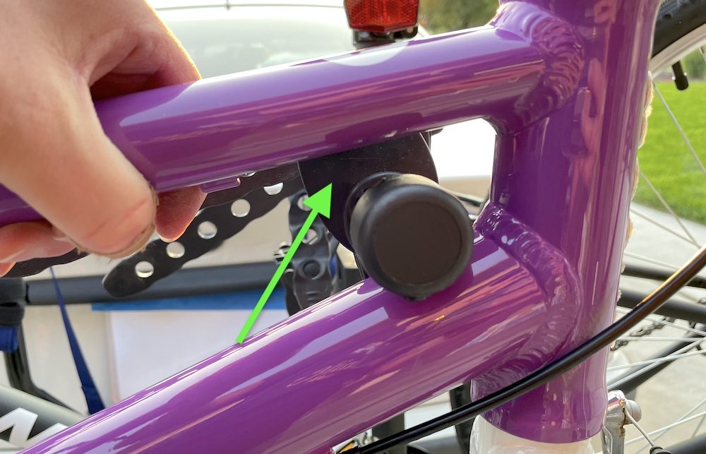 wide cradle of Thule Passage can't fit through narrow triangle frame of 20 inch kids bike