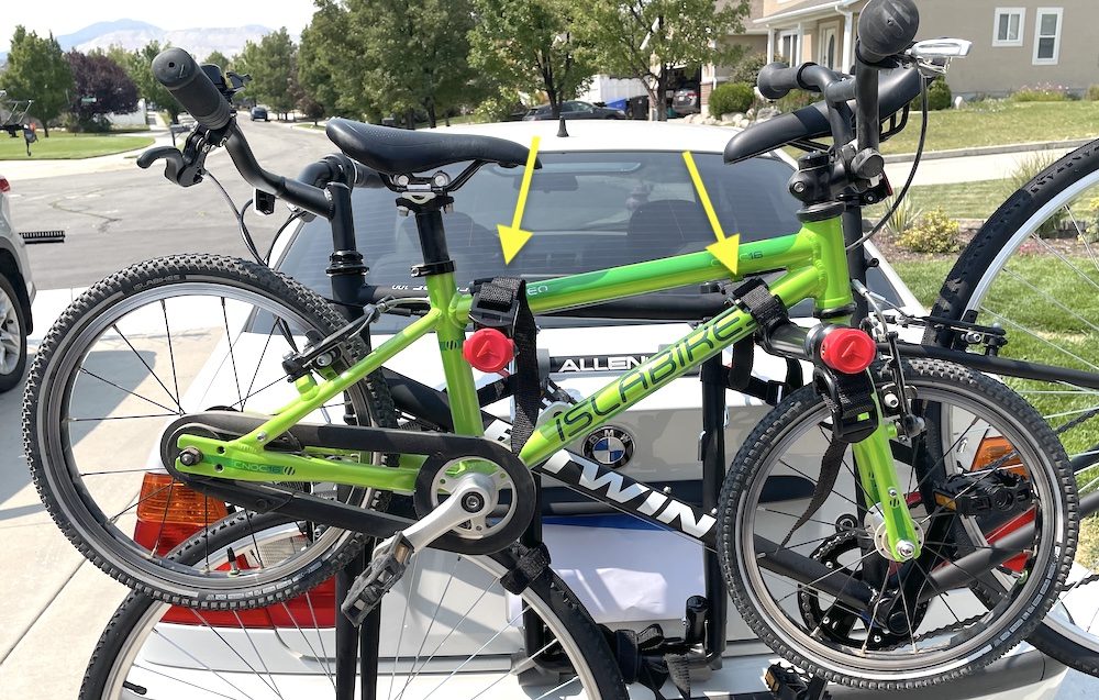 16 inch bike loaded on an Allen trunk rack