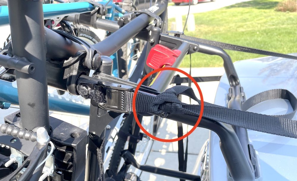 Knot tied on mounting strap to prevent it from coming loose.