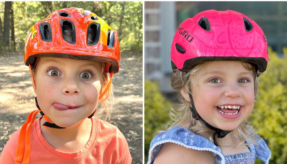Side by side comparison of Kali Chakra Child and Giro Scamp helmetes