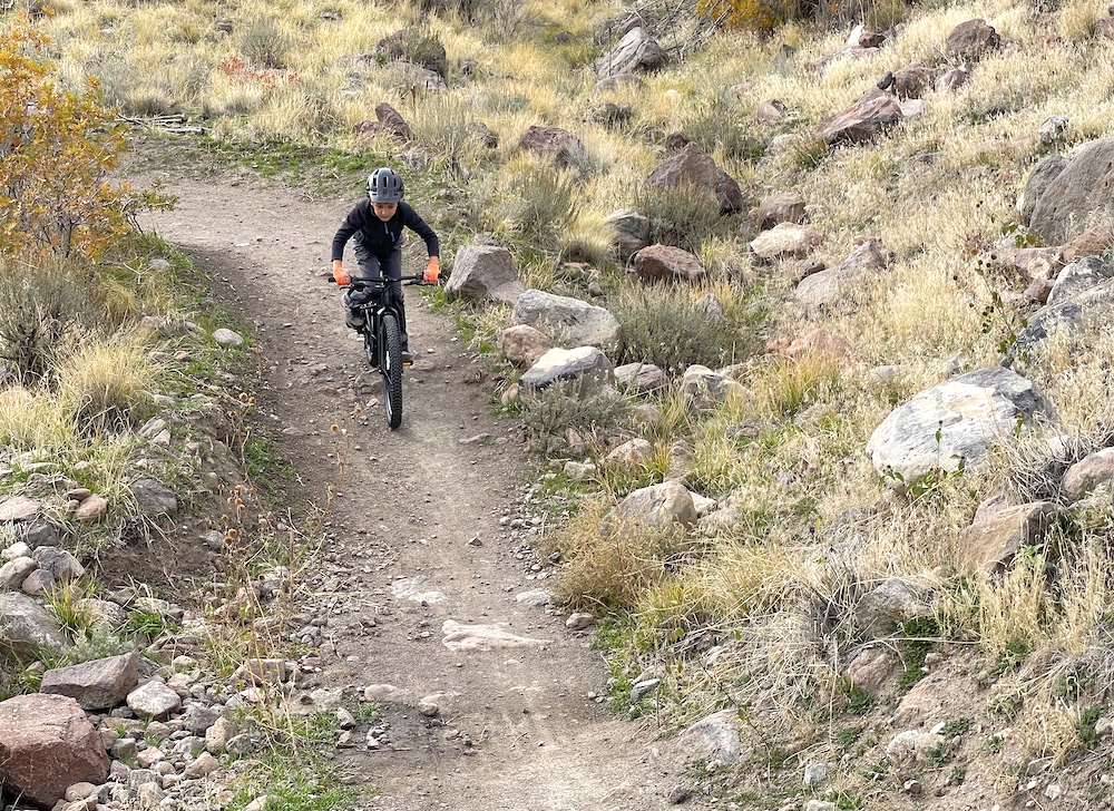 riding downhill on the Specialized Riprock 24 inch mountain bike