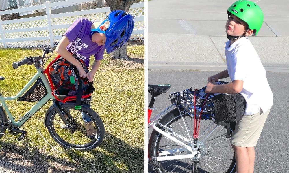 two testers using a woom NOW and original with a rear rack