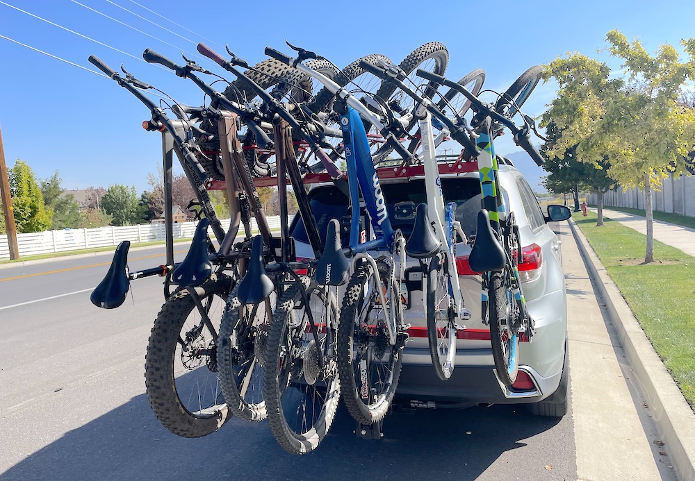 Velocirax fully loaded with fat bikes, mountain bikes and kids bikes