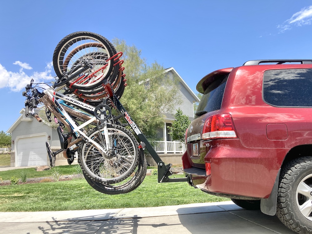velocriax vertical bike rack lowered on SUV
