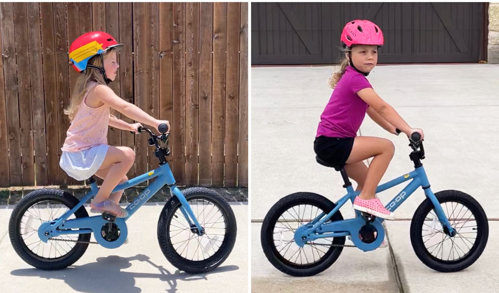 Side by side comparison of two kids on the REI Co-op REV 16