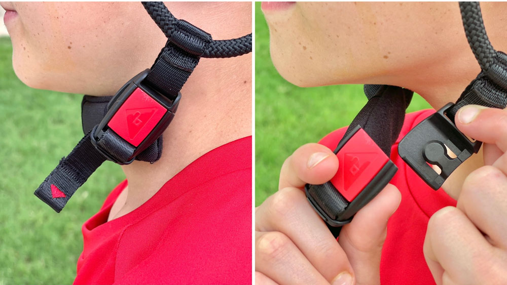 magnetic fid-lock buckle on the woom helmet