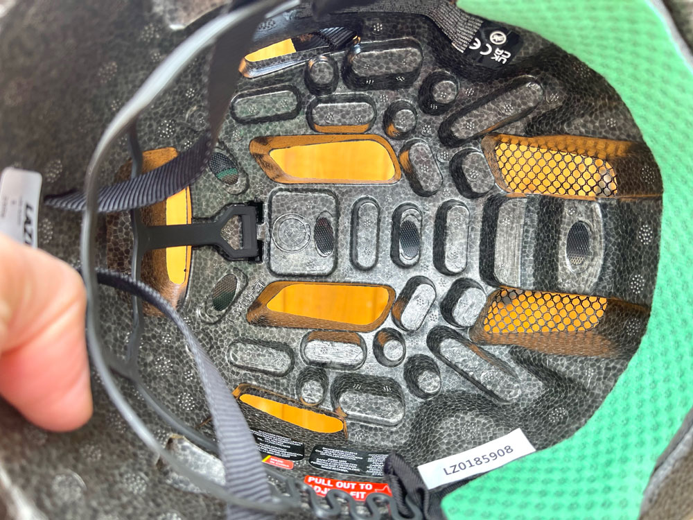 interior foam of Lazer Nutz helmet, showing pattern of KinetiCore in foam