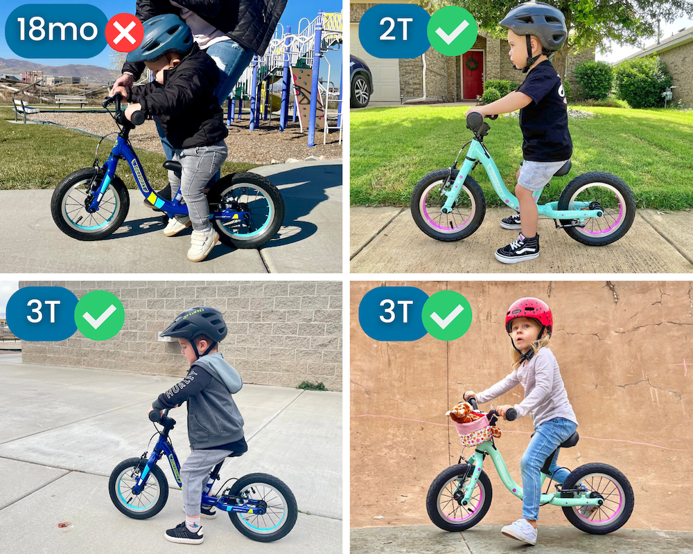 collage of several different toddlers riding the Guardian balance bike 