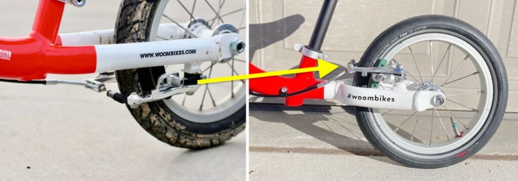 braking mechanism below vs. above the chainstay of the woom 1