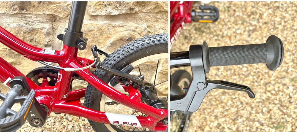 Internally routed rear brake cable on Prevelo Alpha One, and short-reach brake lever