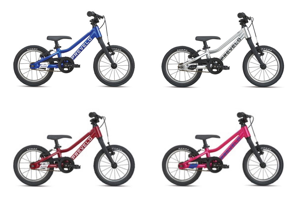 Four different color options for Prevelo Alpha One - blue, silver, red, pink