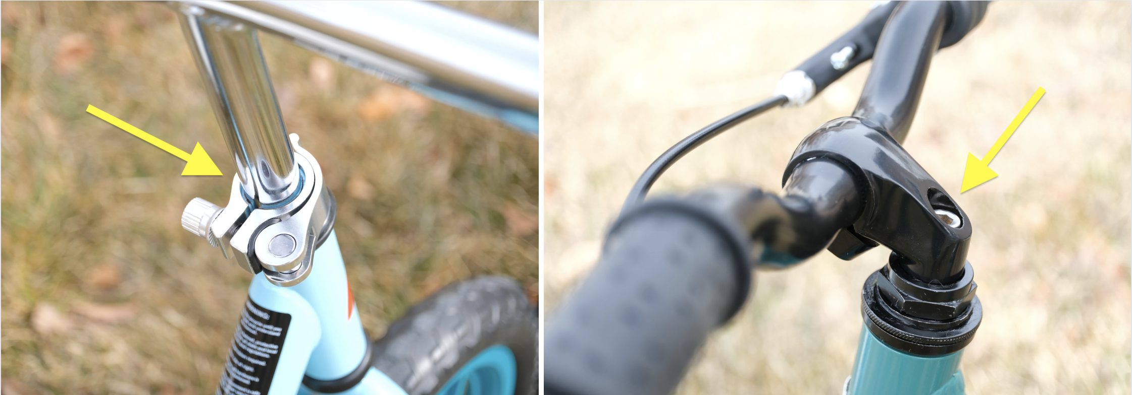 Stem clamp on the Retrospec Cub balance bike vs. the headset on the Cub Plus