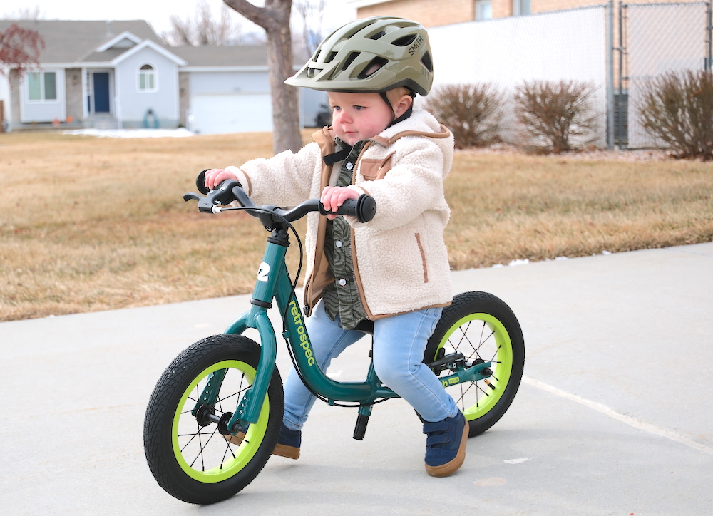1o month old rider on the Retrospec Cub Plus balance bike