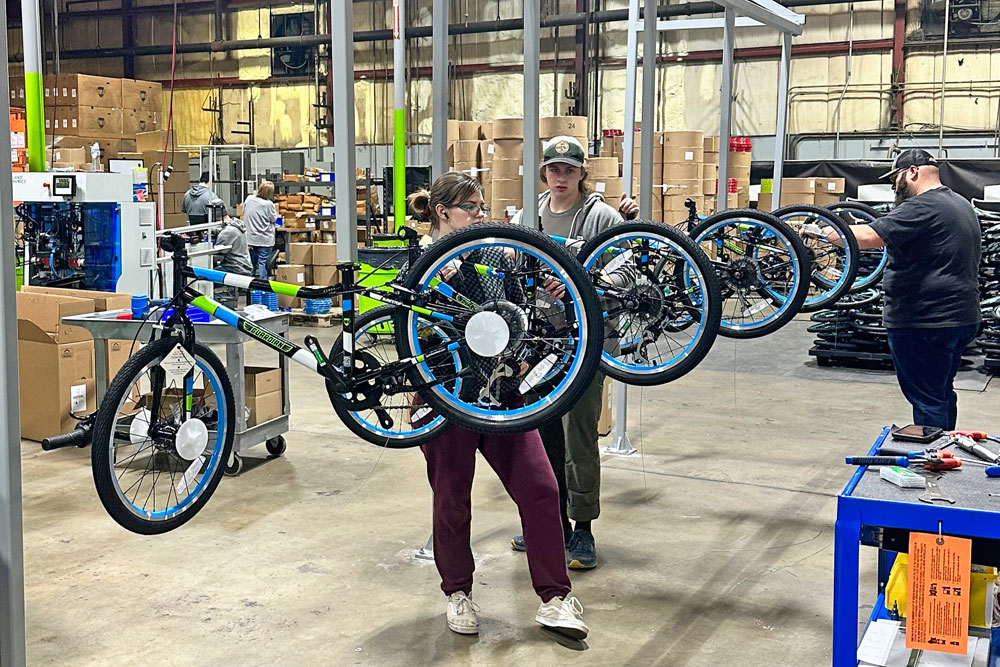Assembly line at Guardian Bikes USA factory