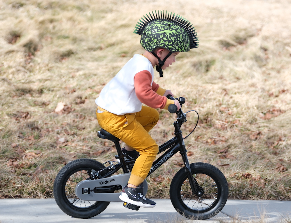 3 year old riding Retrospec Koda 12 pedal bike