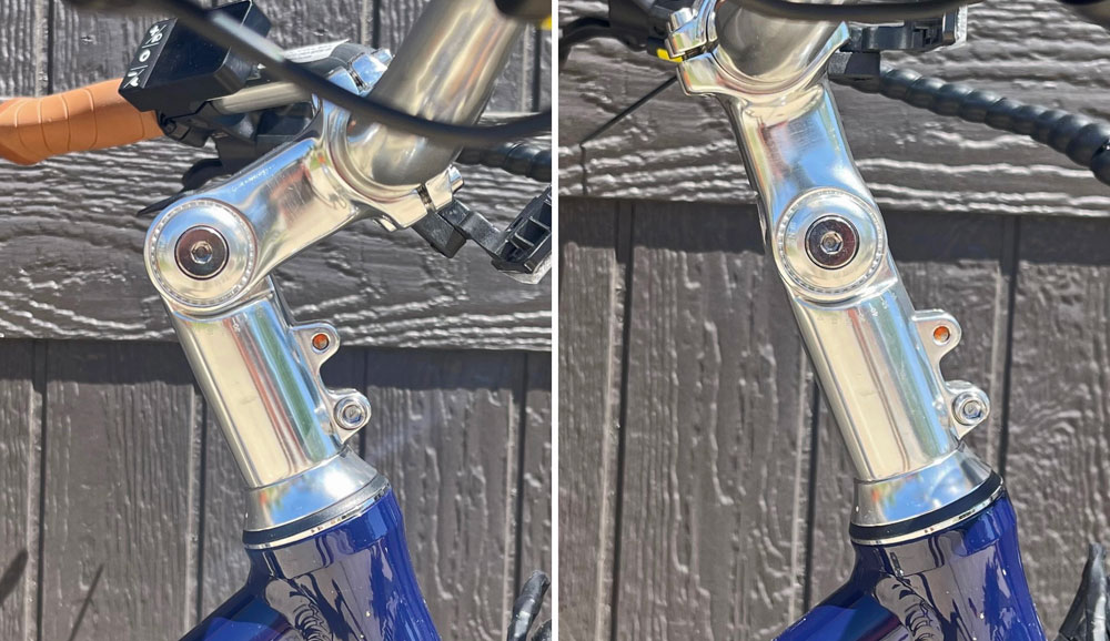 Adjustable stem of Priority eCoast can be raised to make handlebars higher for taller riders