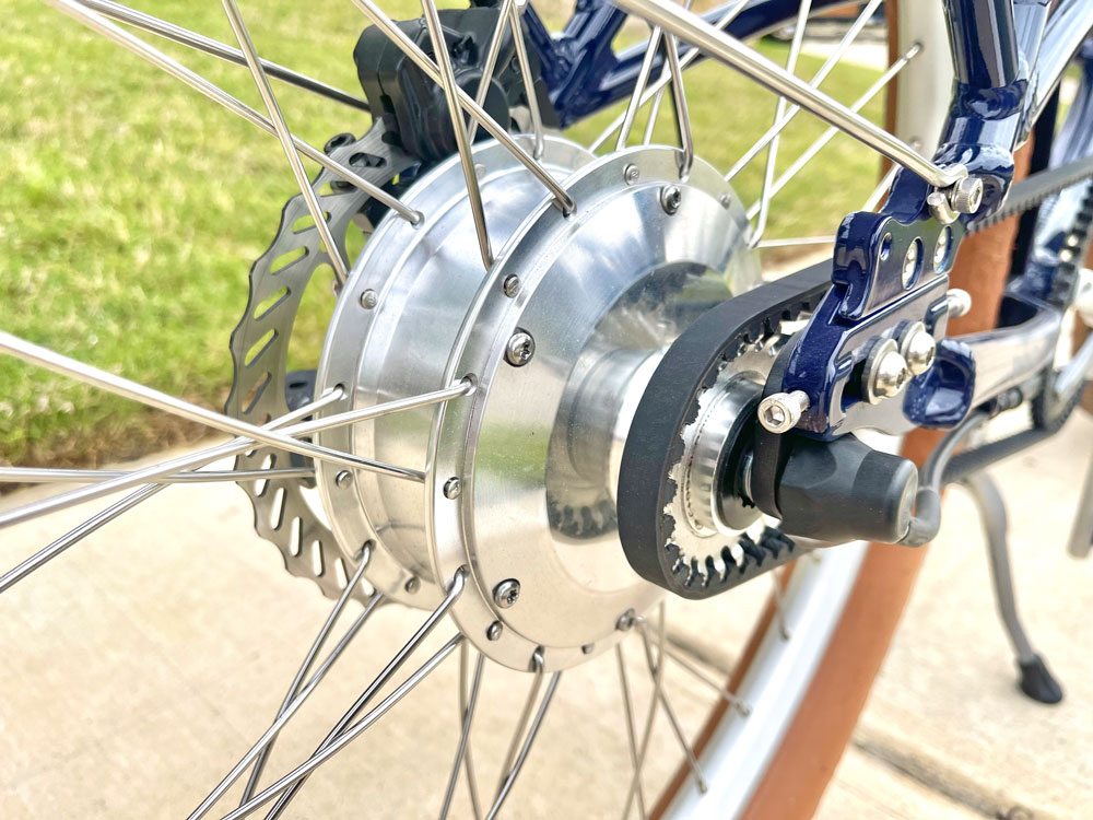 500W rear hub motor of the Priority e-Coast electric beach cruiser