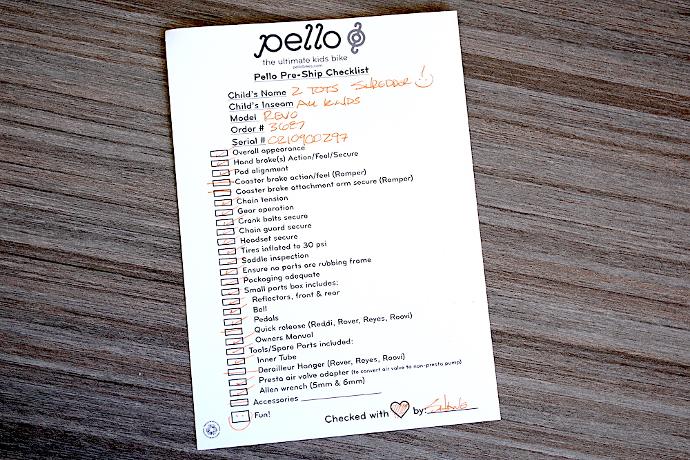 Pello bikes pre ship checklist